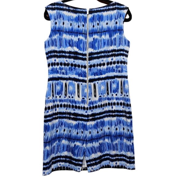 Tahari Petite Ikat Print Sheath Dress Linen Blue White size 6 Petite‎ - Picture 2 of 10